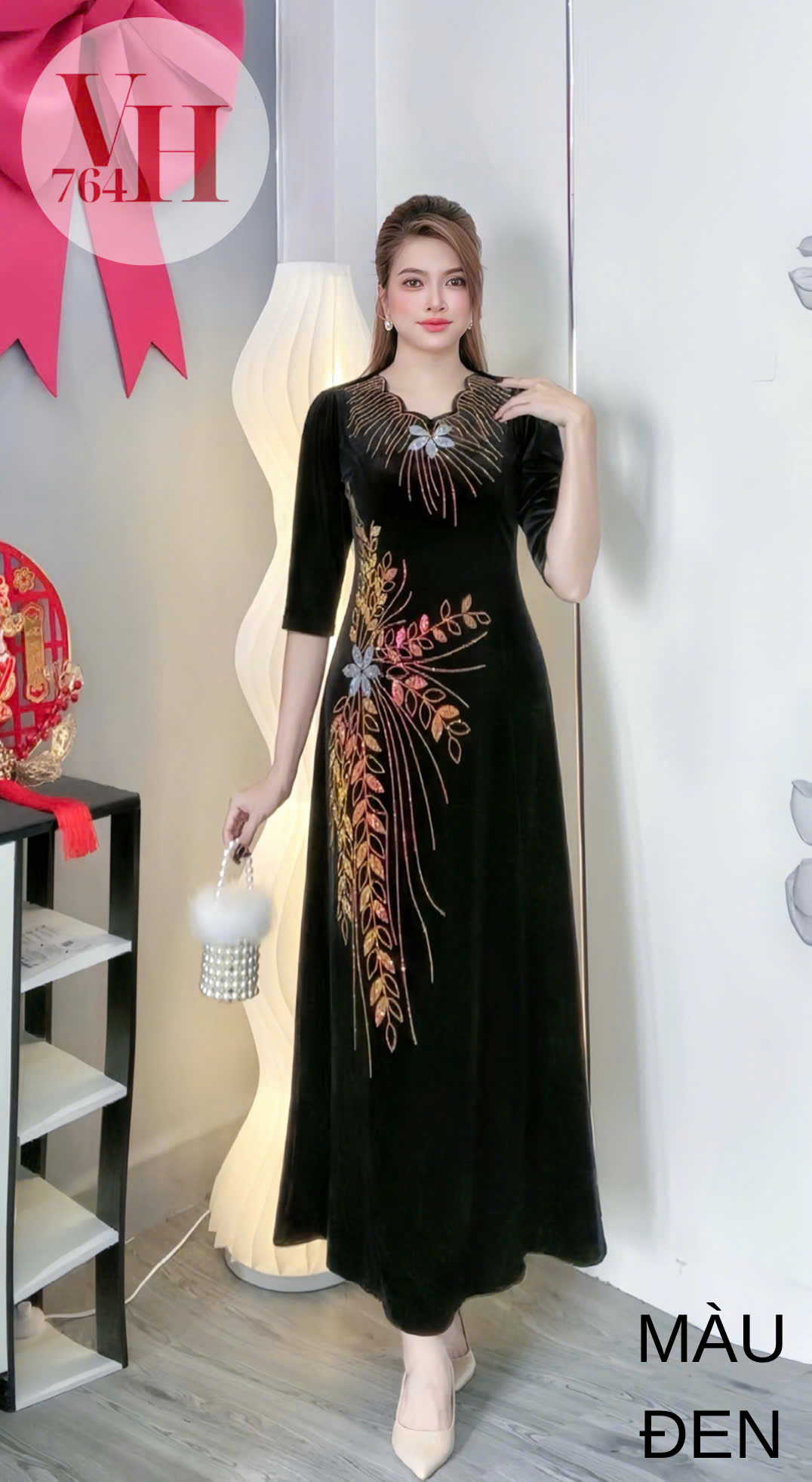 Đầm nhung cao cấp làm xui, dự tiệc sang trọng VH764